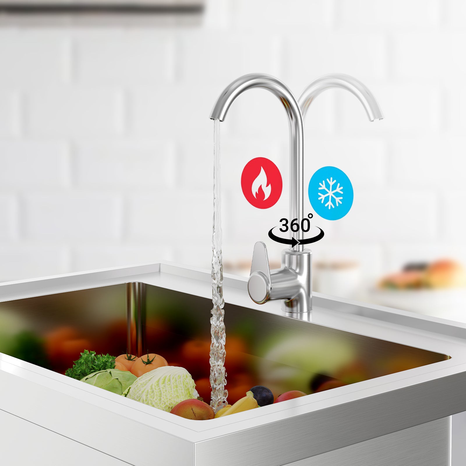 Robinet pivotant à 360 degrés avec eau chaude et froide